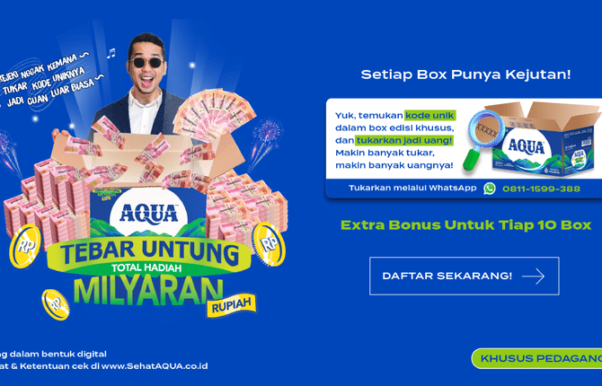 Poster Promo AQUA Tebar Untung, Tukar Kode Unik Jadi Uang!